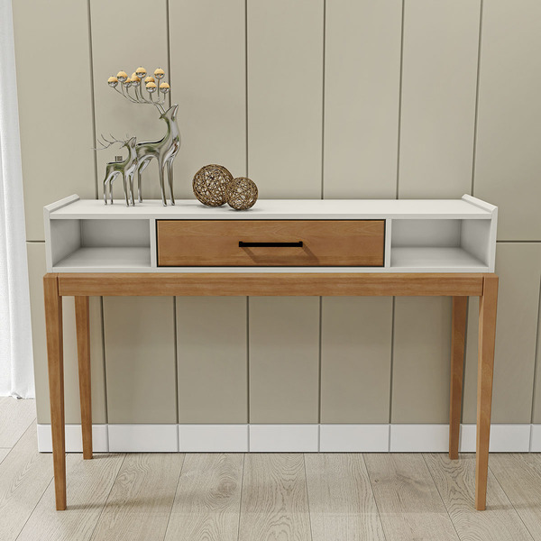 Aparador Milão Off White/freijó 1 Gaveta 2 Nichos Em Madeira