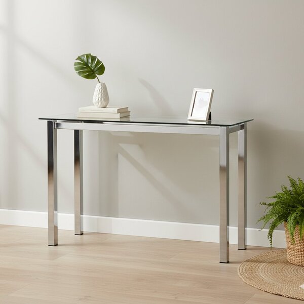 Aparador Moderno Tampo Vidro 8mm Base Aço Cromado 110cm Croma