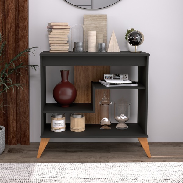 Aparador Multiuso 72cm Com 2 Prateleiras Com Pés De Madeira 6