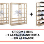 Aparador Pacto Pinus + Arara P/ Livros Na Sala