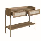 Aparador Palhinha 2 Gavetas Com Vidro 103cm Pé Metal Dourado