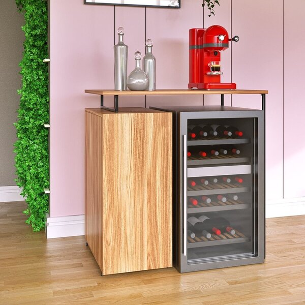 Aparador Para Adega Grande Com Armário Com 90 Cm Freijó/preto