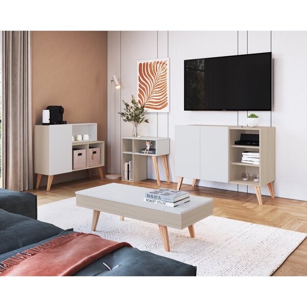 Aparador Para Sala 3 Nichos Leaves Nature/branco Tx