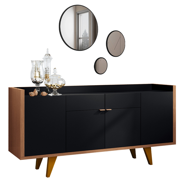 Aparador Para Sala Buffet 04 Portas Havana B01 Preto Nature C