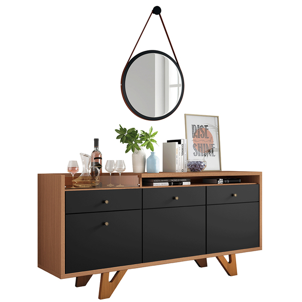 Aparador Para Sala Buffet Valentim B01 Preto Nature Com Espel