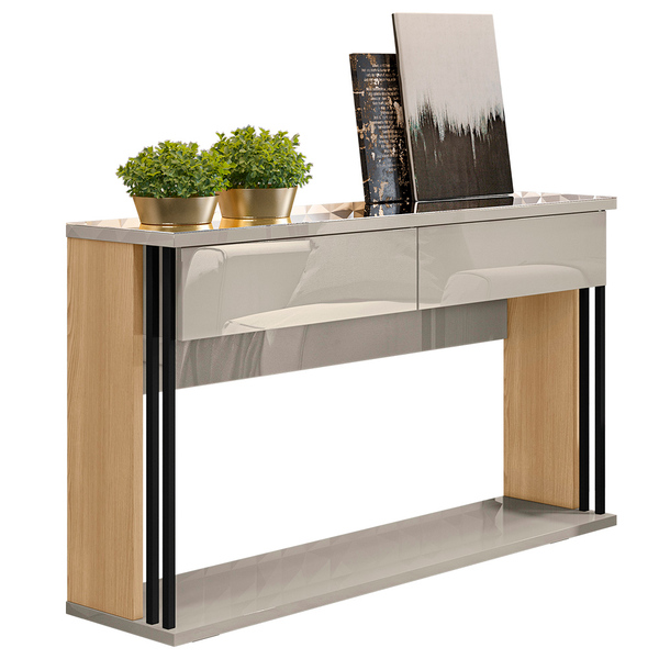 Aparador Para Sala De Estar 02 Gavetas 136 Cm Com Espelho Amb