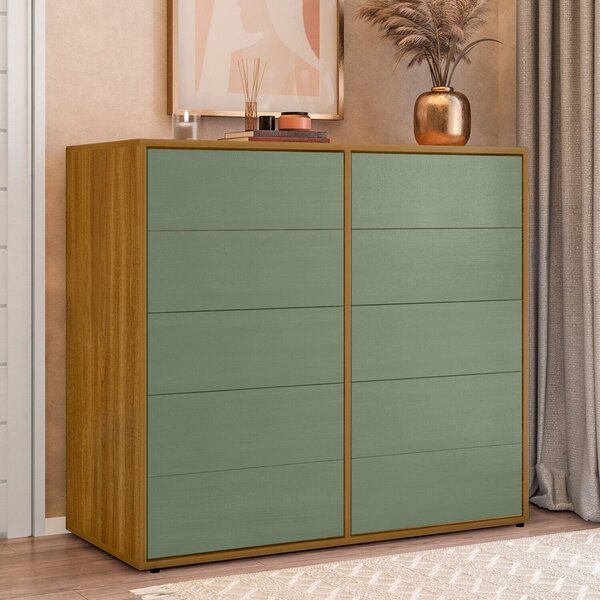 Aparador Para Sala De Estar 10 Gavetas Melinda Freijó / Verde