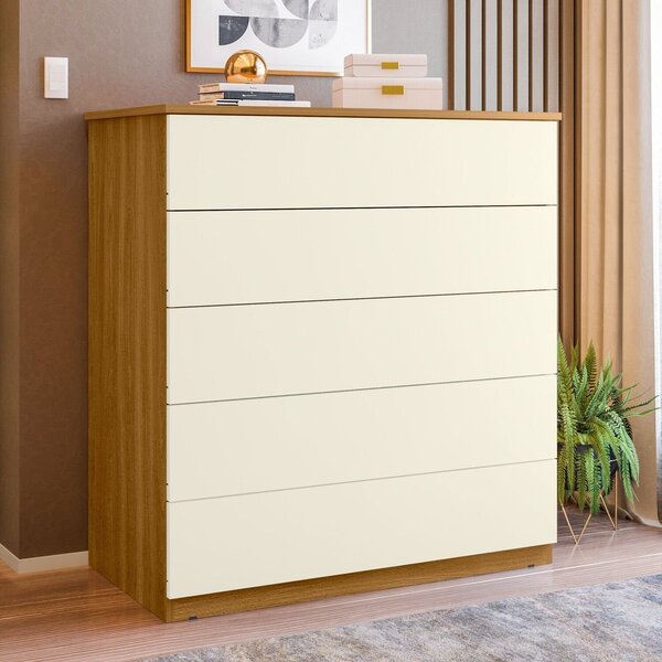 Aparador Para Sala De Estar Com 5 Gavetas Compacta Freijó/ Of