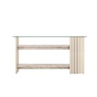 Aparador Para Sala De Estar Frisado Tampo De Vidro 2 Pratelei