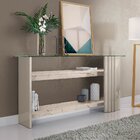 Aparador Para Sala De Estar Frisado Tampo De Vidro 2 Pratelei