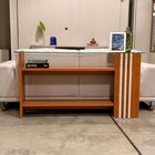 Aparador Para Sala De Estar Frisado Tampo De Vidro 2 Pratelei