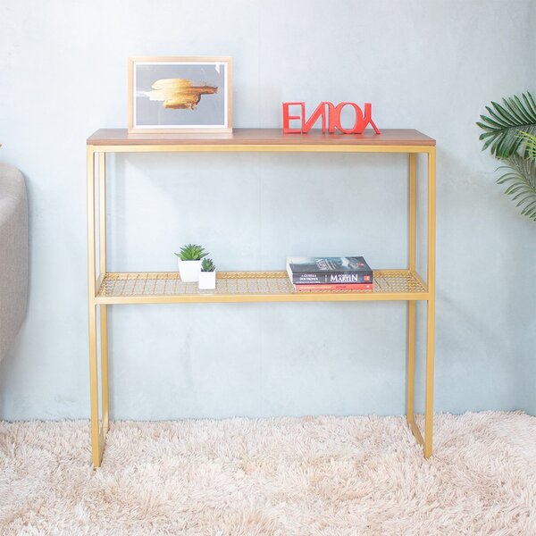 Aparador Para Sala Em Ferro Dourado Com Tela E Tampo Em Mdf A