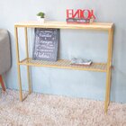 Aparador Para Sala Em Ferro Dourado Com Tela E Tampo Em Pinus