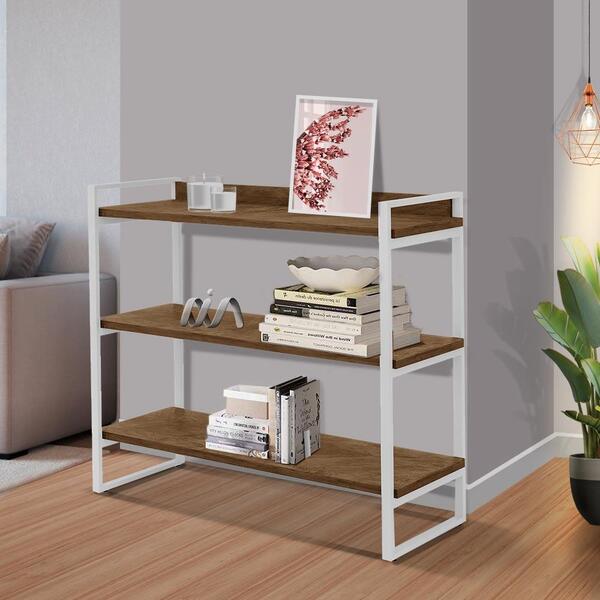 Aparador Pequeno Em Aço 3 Prateleiras 90 Cm Imbuia Branco Ezr