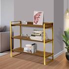 Aparador Pequeno Em Aço 3 Prateleiras 90 Cm Imbuia Dourado Ez