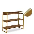 Aparador Pequeno Em Aço 3 Prateleiras 90 Cm Imbuia Dourado Ez