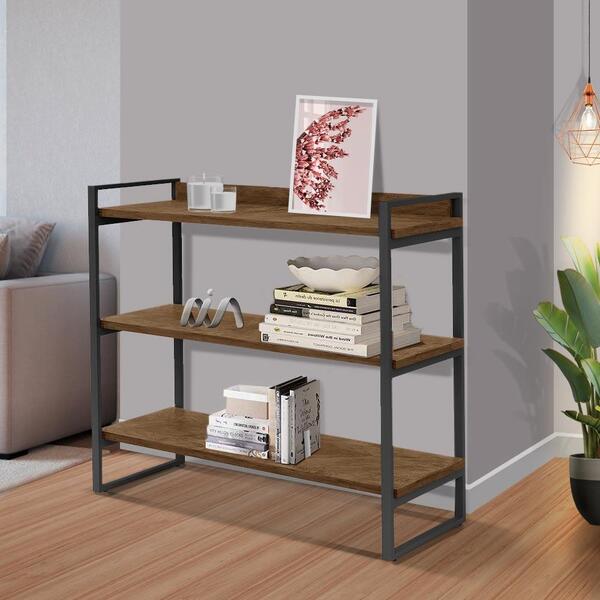 Aparador Pequeno Em Aço 3 Prateleiras 90 Cm Imbuia Preto Ezre