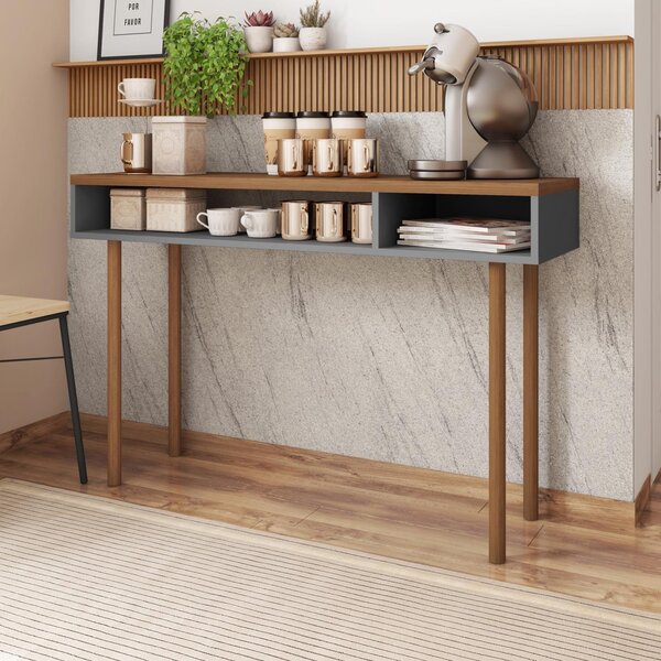 Aparador Pés De Madeira Retro Megan Chumbo/nogueira Caiena