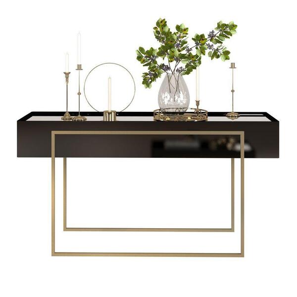 Aparador Pilar Mdf Tampo Com Espelho Dj Móveis Preto Brilho