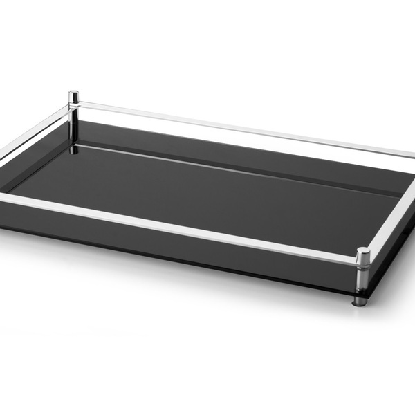 Aparador Preto Espelhado Decorativo De Vidro 45cm Forma Inox