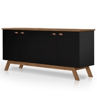 Aparador Retro 4 Portas Preto E Madeira