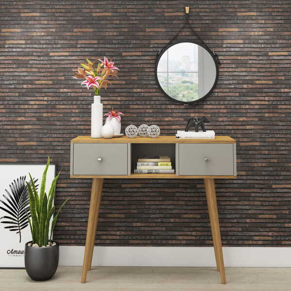 Aparador Retrô 90cm Flc Nogal E Cinza