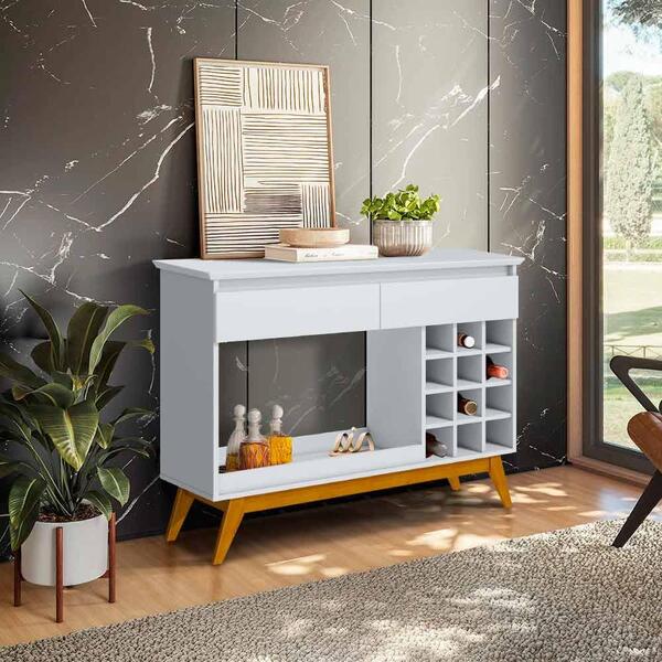 Aparador Retrô Com Adega Branco Acetinado Halsi Shop Jm