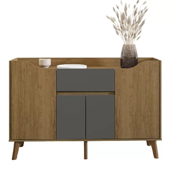 Aparador Retrô Prata Cinamomo/grafite - Rv Móveis