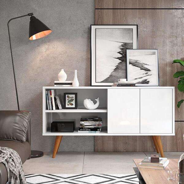 Aparador Retrô Sala Estar Branco 120cm
