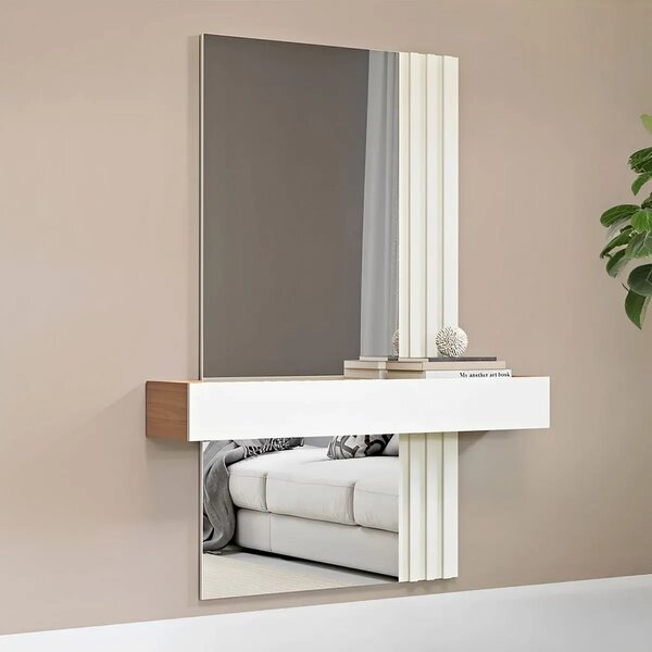 Aparador Ripado 1 Gaveta Com Espelho 110cm Freijo Madeirado