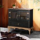 Aparador Rústico Madeira Maciça 2 Portas Vidro Preto Garapa D