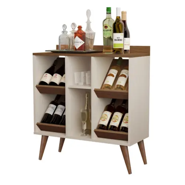 Aparador Sala Com Adega Retrô Pés Palito Pétrus - Off White C