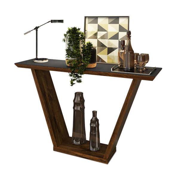 Aparador Sala Estar 136cm Tampo Mdf C/ Vidro Lótus Trufa/pret