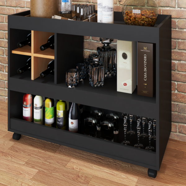 Aparador Singapura 1 Prateleira Com Adega Preto/nature - Pnr