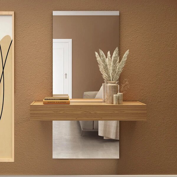 Aparador Suspenso Com Espelho 1 Gaveta 100% Mdf Freijó Off Wh