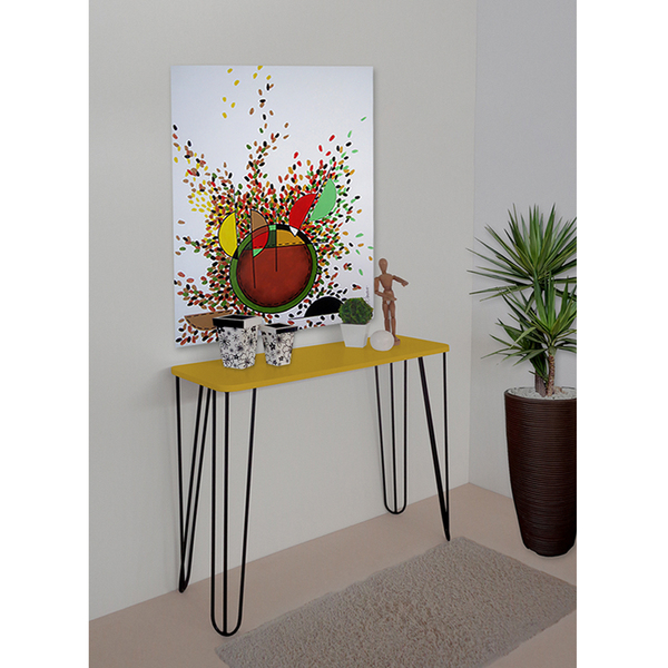 Aparador Tampo Console Pés Hairpin Legs Estilo Industrial Amarelo Laca