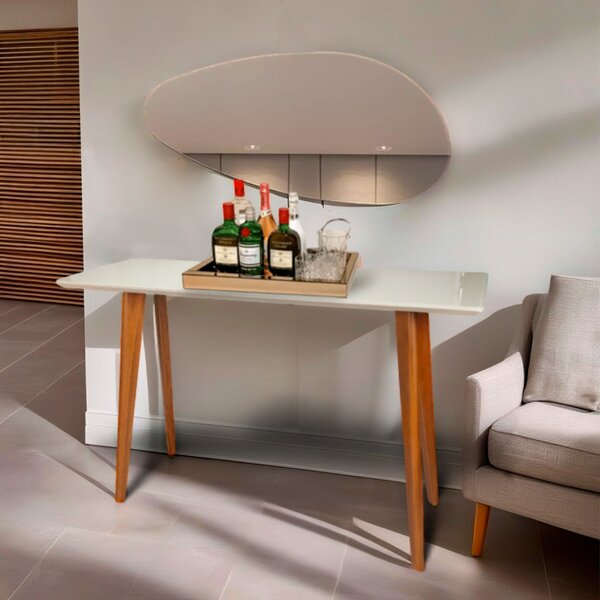 Aparador Tampo Em Mdf Com Vidro 120x40cm Slim Off White