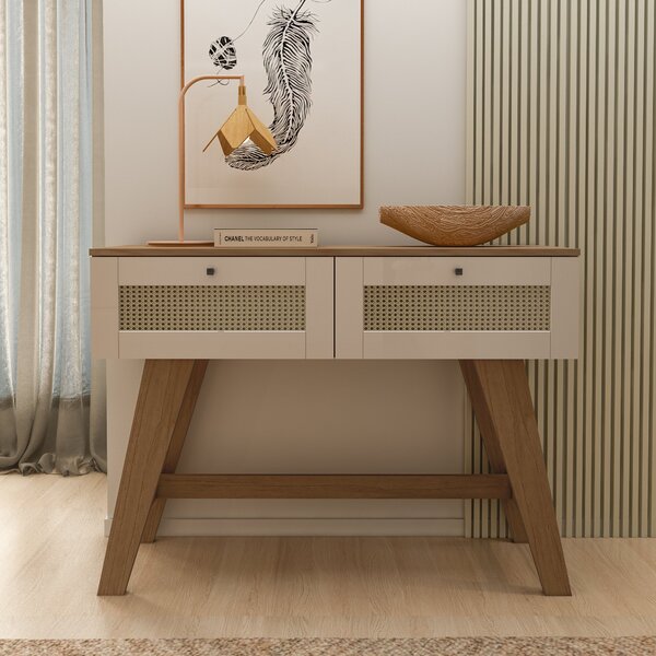 Aparador Trama 2 Gavetas Com Pintura 3d Palha Cinamomo/off Wh