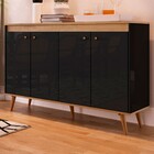 Aparador Viena 4 Portas 2 Prateleiras Mel/preto Brilho - Delm