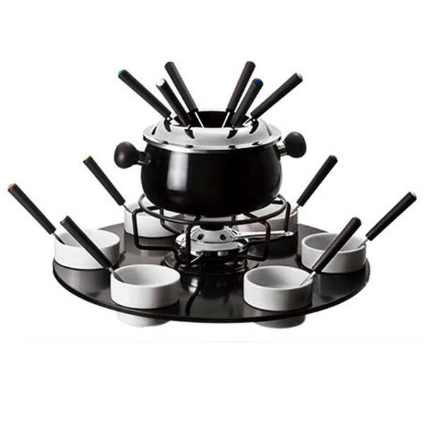 Aparelho De Fondue Preto Em Aço Inox Com Base Giratória Colhe