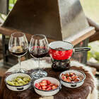 Aparelho De Fondue Vermelho Panela Esmaltada Com Vela 7 Peças