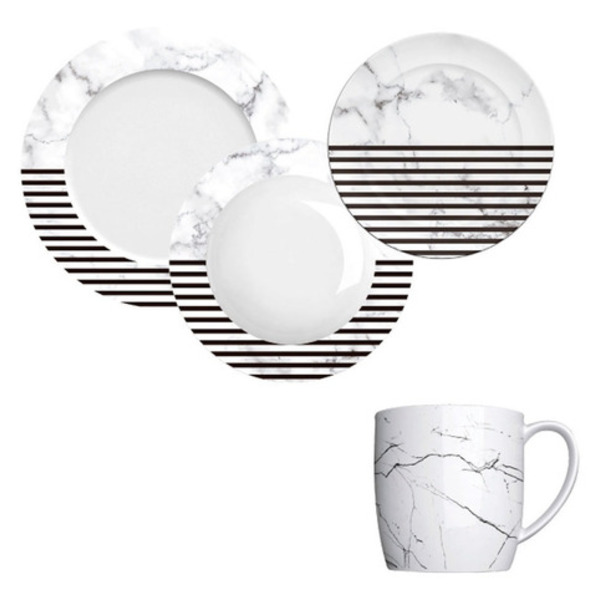 Aparelho De Jantar 16 Peças De Porcelana Germer Versa Geo