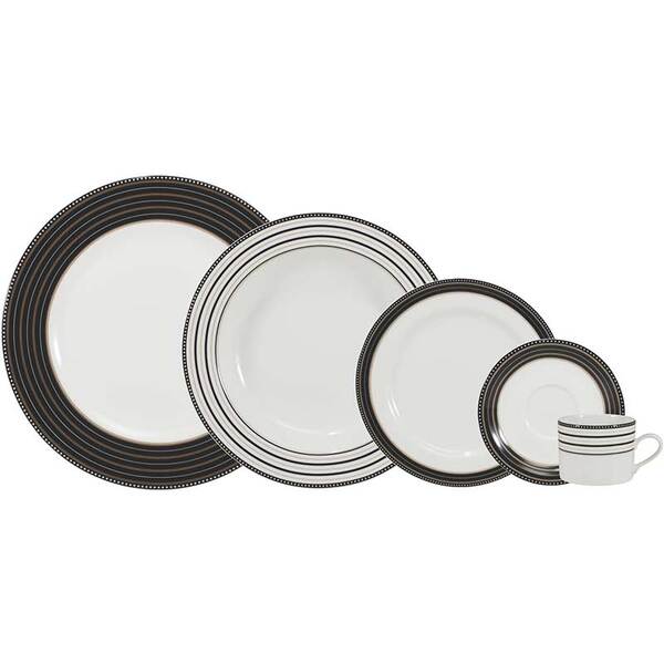 Aparelho De Jantar 20 Peças Paula - Schmidt - Branco / Preto