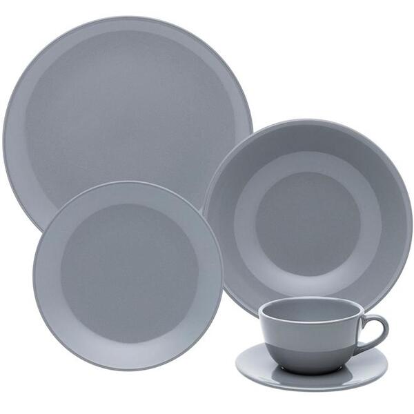 Aparelho De Jantar/chá 30 Peças Oxford Unni Cerâmica Cinza