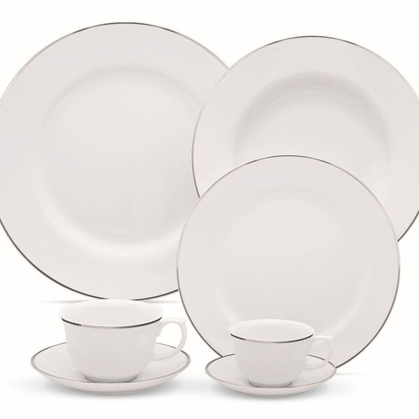 Aparelho De Jantar De Porcelana Com Filete Prata (30 Peças)