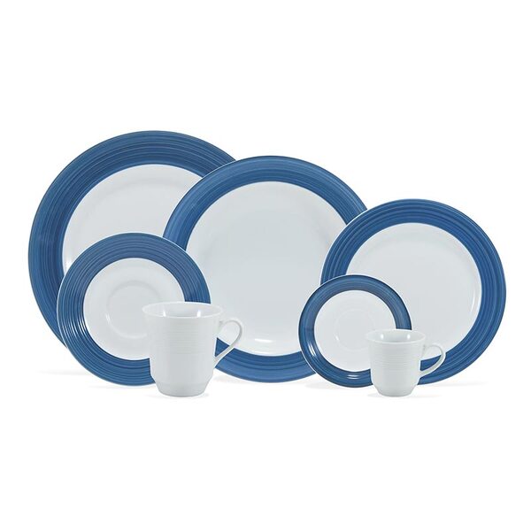 Aparelho De Jantar Saturno 42 Peças Borda Azul - Schmidt - Br