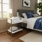 Apoio Lateral Cama Quarto Mesa De Cabeceira Branco Dourado Ch