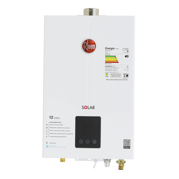Aquecedor de Água a Gás 12L/min GLP Branco Digital Bivolt Rheem