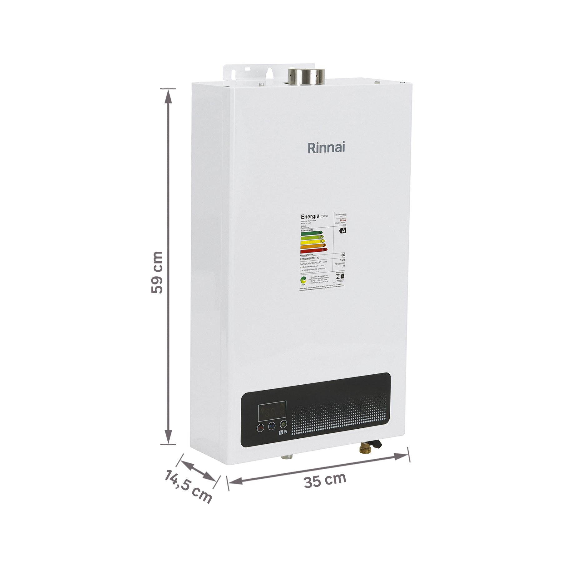 Aquecedor de Água a Gás Rinnai 15L/min GLP Branco Digital E15
