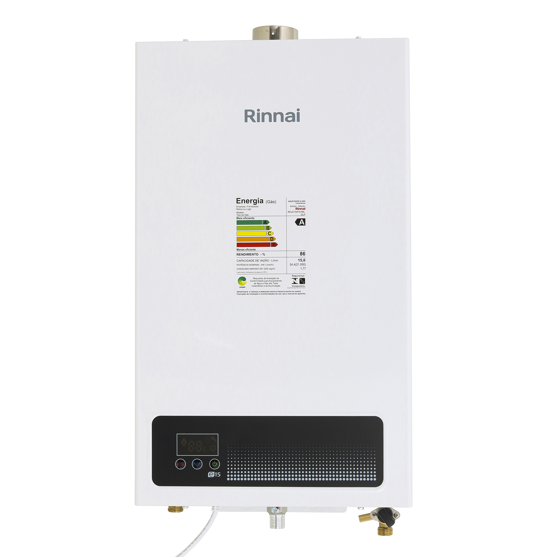 Aquecedor de Água a Gás Rinnai 15L/min GLP Branco Digital E15